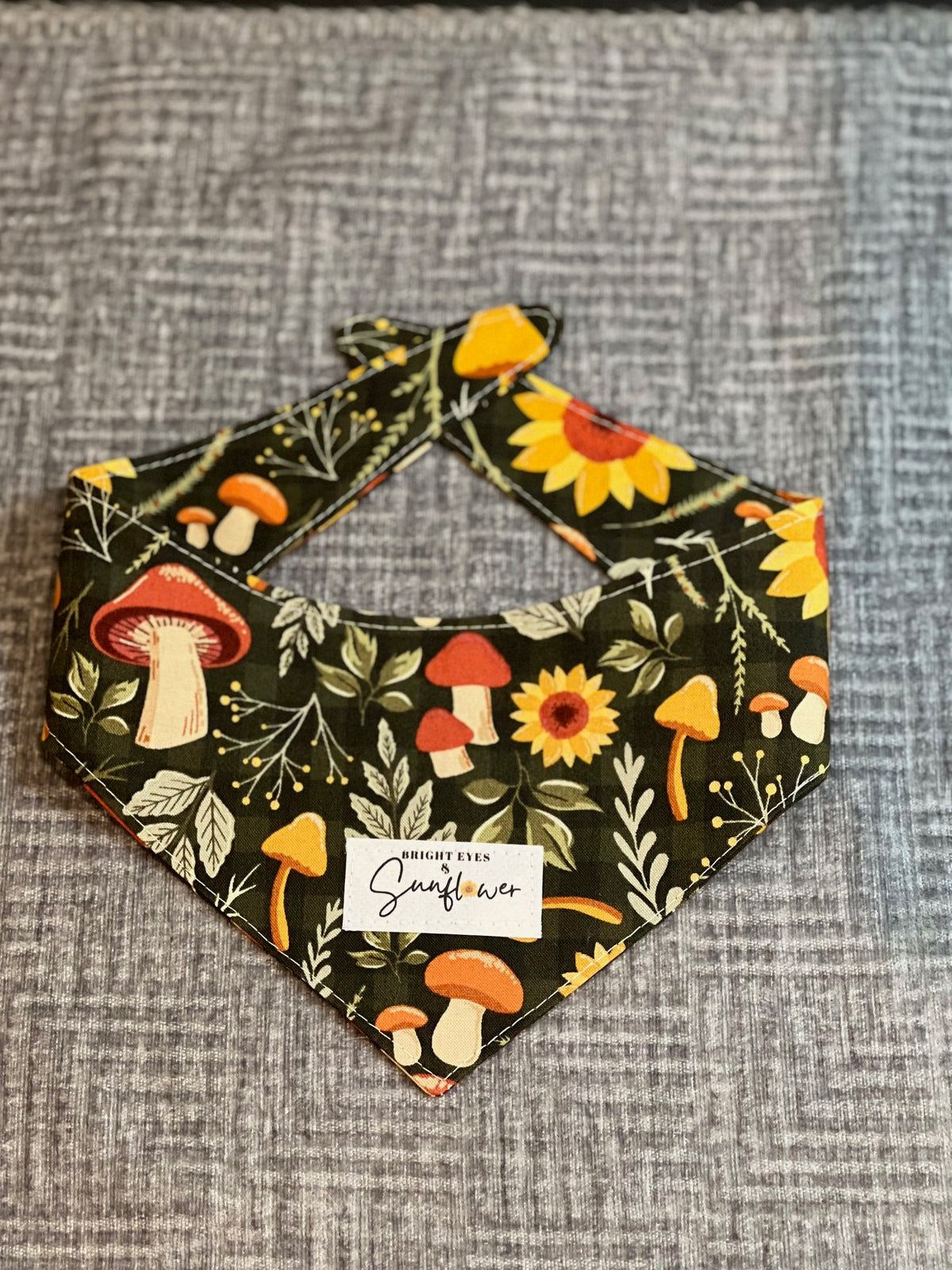 Woodland Toadstool & Sunflower Tie Doggy Bandana
