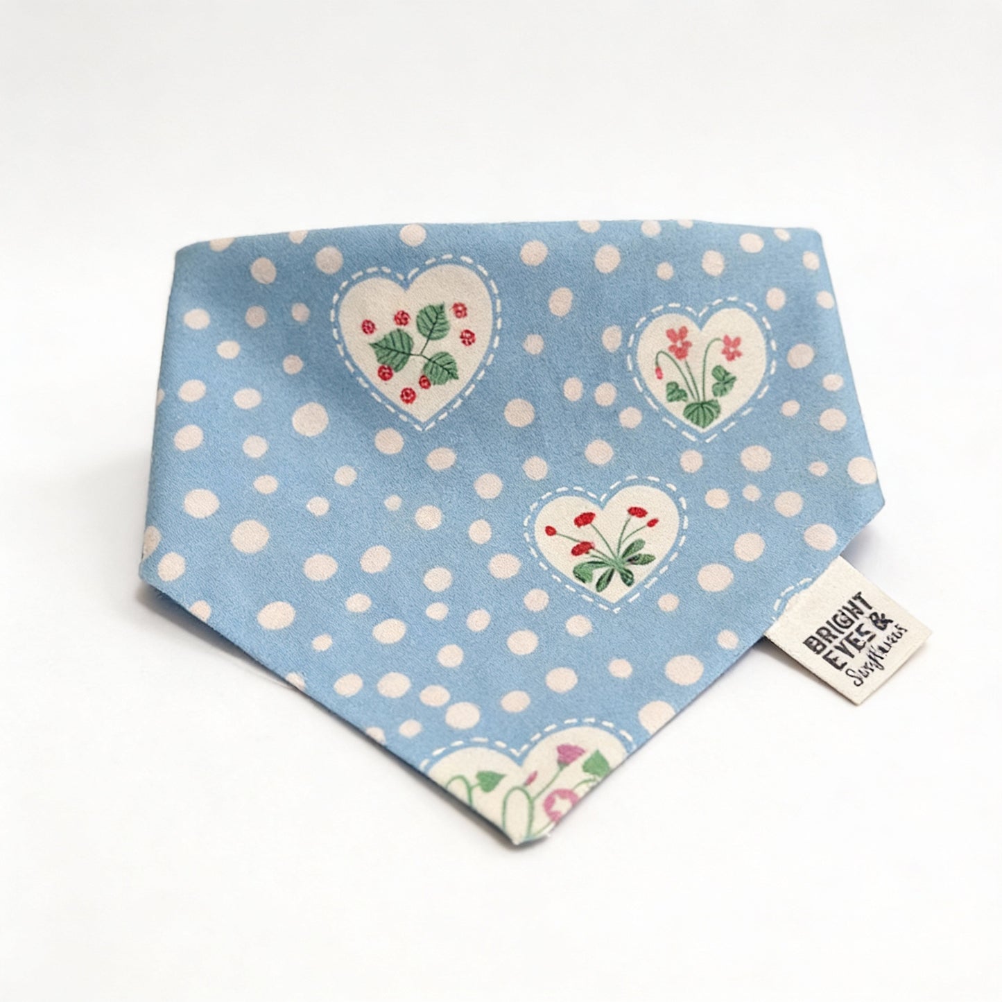 Floral Hearts Polka Dot Doggy Bandana (Blue)