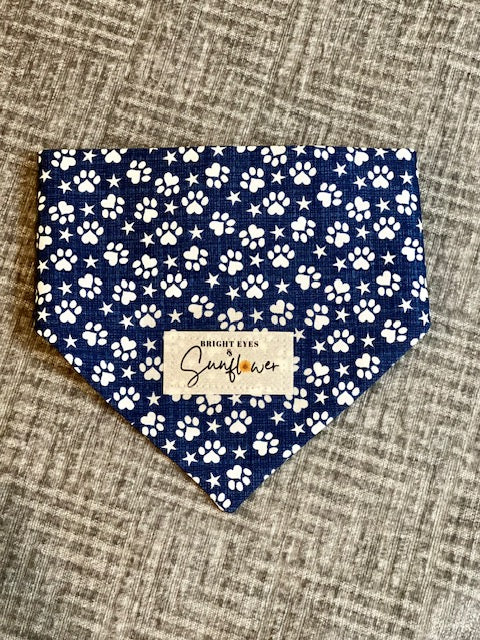 Navy Paw Print Stars Doggy Bandana