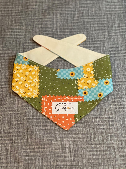 Golden Sunflower Patchwork Tie Doggy Bandana