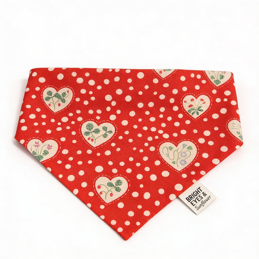 Floral Hearts & Polka Dots Doggy Bandana (Red)